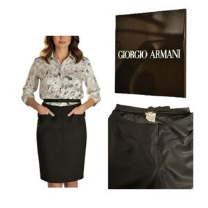 Vintage Giorgio Armani Black Pencil Mid Skirt Floating Belt Avant-garde Italy
